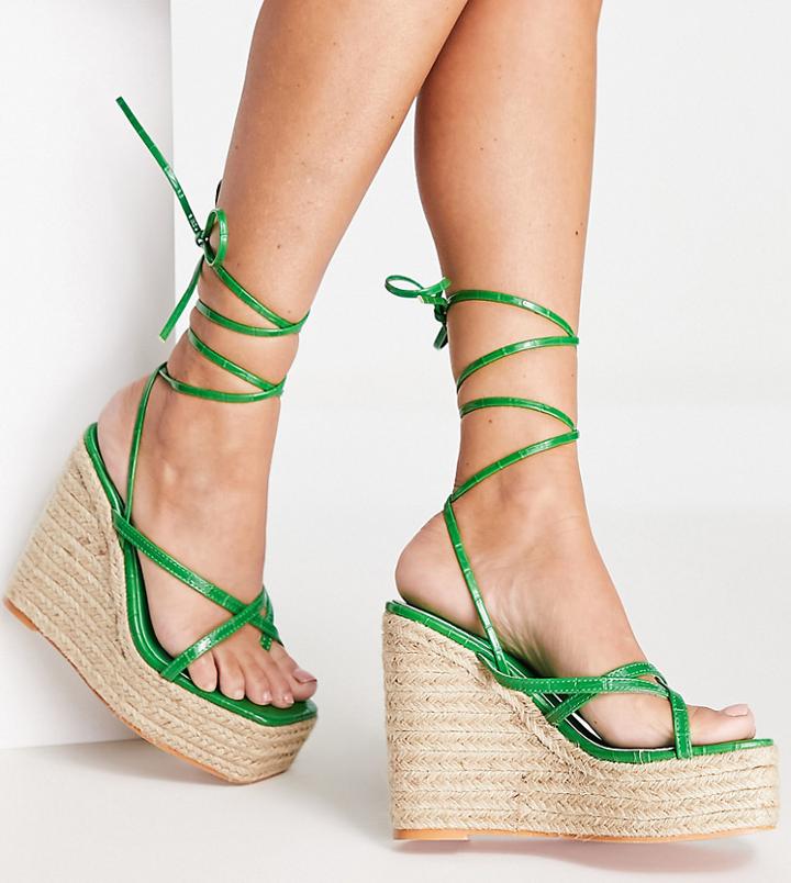 Simmi London Wide Fit Espadrille Wedge Sandals In Green