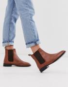 Asos Design April Leather Chelsea Boots In Tan - Brown
