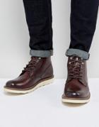 Dune Lace Up Boot In Wine Leather - Red