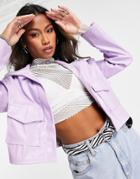 I Saw It First Pu Utility Jacket In Lilac-purple