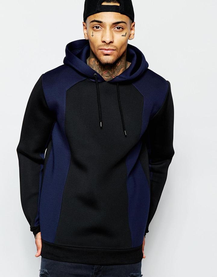 Asos Scuba Hoodie With Cut & Sew Panels - Black