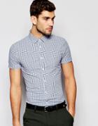 Asos Skinny Shirt In Navy And Blue Gingham Check With Short Sleeves