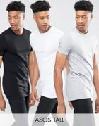 Asos Tall 3 Pack Longline Muscle T-shirt With Crew Neck Save - Multi