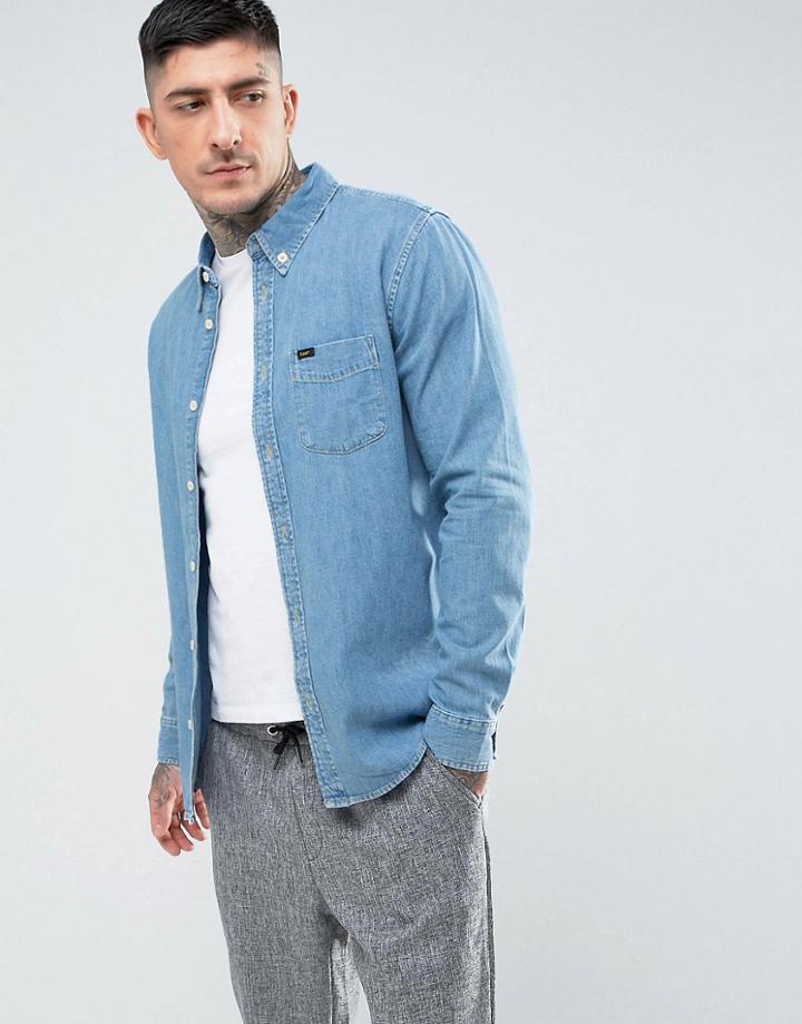Lee Regular Fit Denim Shirt Button Down One Pocket Light Wash - Blue