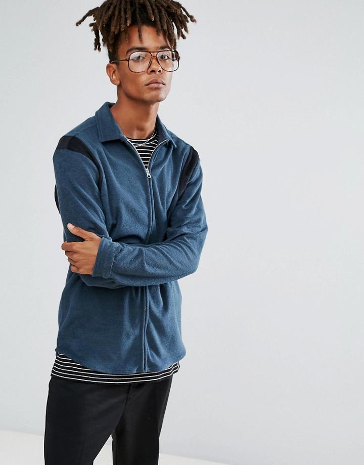 Asos Regular Fit Zip Through Towelling Shirt In Navy - Navy