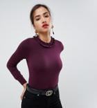 Oasis Sweater With Frill Neck In Burgundy - Red