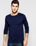 Asos Long Sleeve T-shirt With Crew Neck In Navy - Navy
