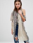 Nali Embroidery Lightweight Scarf - Cream