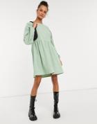 Daisy Street Long Sleeve Mini Smock Dress In Pastel Corduroy-green