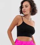 Collusion One Shoulder Crop Top In Black - Black