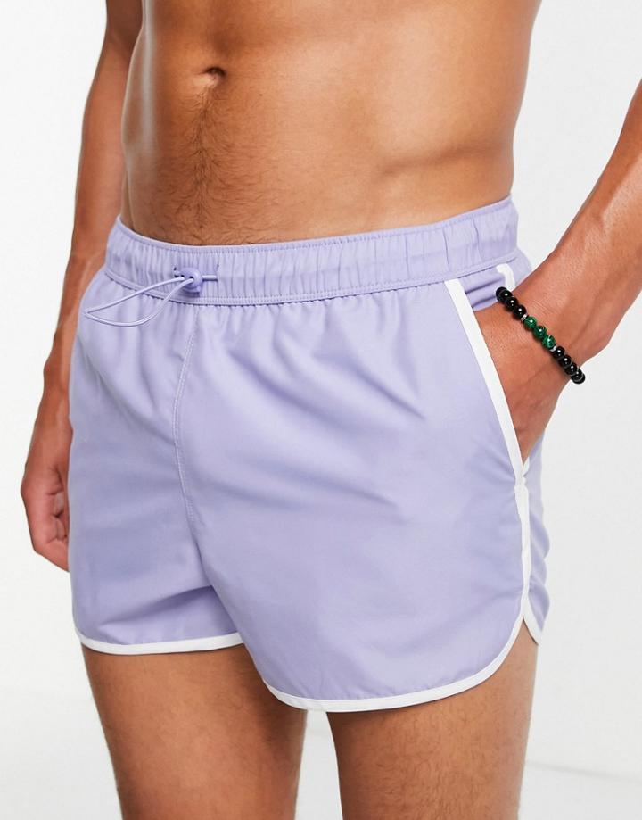 Asos Design Runner Swim Shorts In Purple With Toggle Interest And White Binding