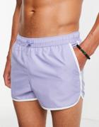 Asos Design Runner Swim Shorts In Purple With Toggle Interest And White Binding