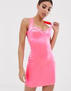 Naanaa Satin Mini Dress With Cut Out Back In Neon Pink - Pink
