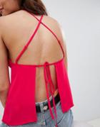 Asos Design Cami With High Neck And Tie Back - Red