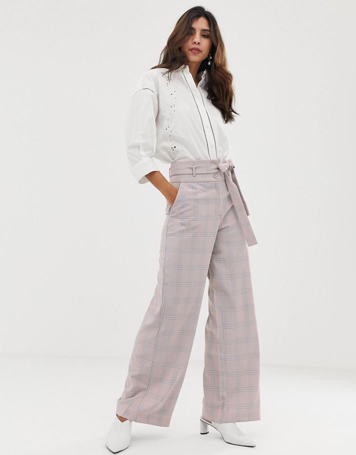 Vila Check High Waist Wide Leg Pants-black