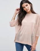 Asos Metallic Sweater With Mesh Detail - Pink