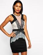 Asos Lace Panel Insert Body-conscious Dress - Black