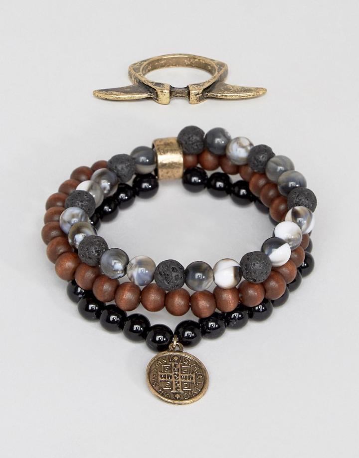 Asos Beaded Ring And Bracelet Pack - Multi