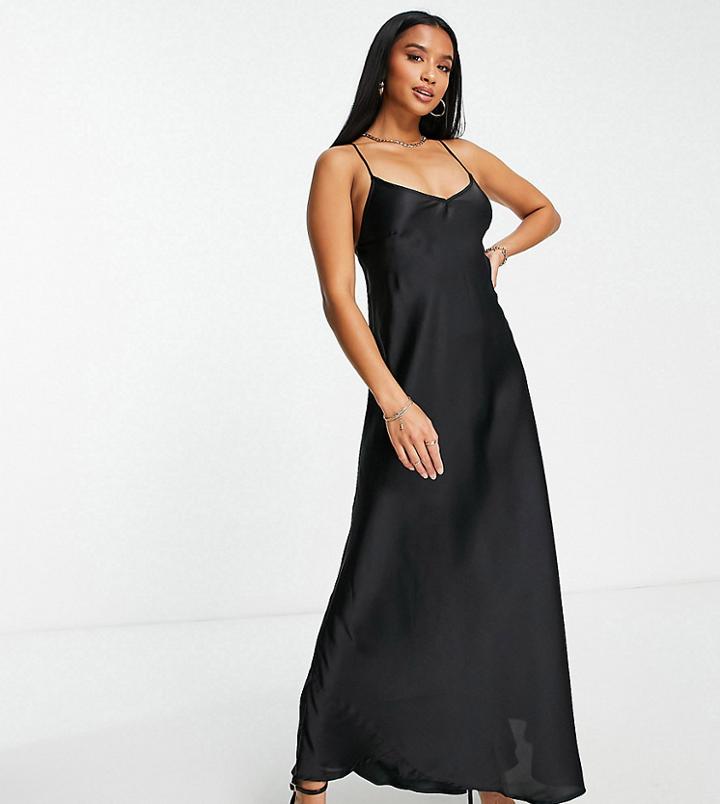 River Island Petite Satin Cowl Neck Midi Dress In Black