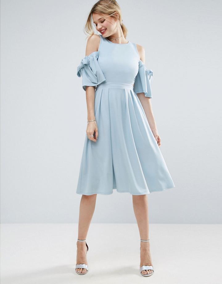 Asos Bow Cold Shoulder Sleeve Crepe Midi Dress - Multi