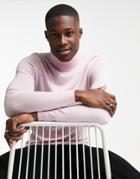 Asos Design Muscle Fit Merino Wool Roll Neck Sweater In Pink