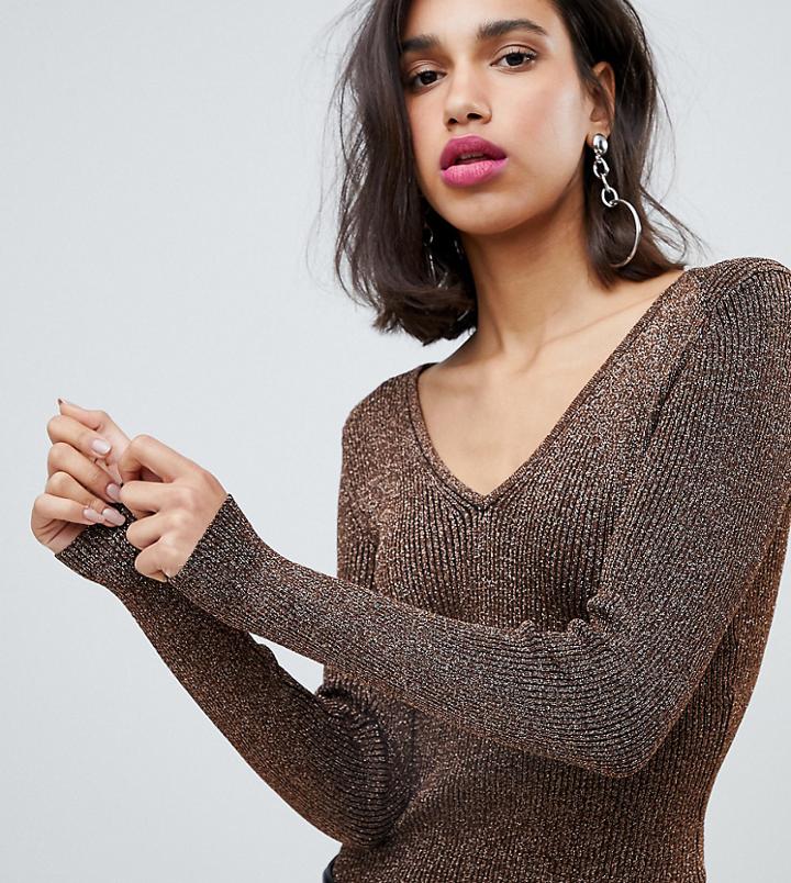 River Island Knitted Sweater With V-neck In Bronze - Brown
