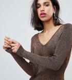 River Island Knitted Sweater With V-neck In Bronze - Brown