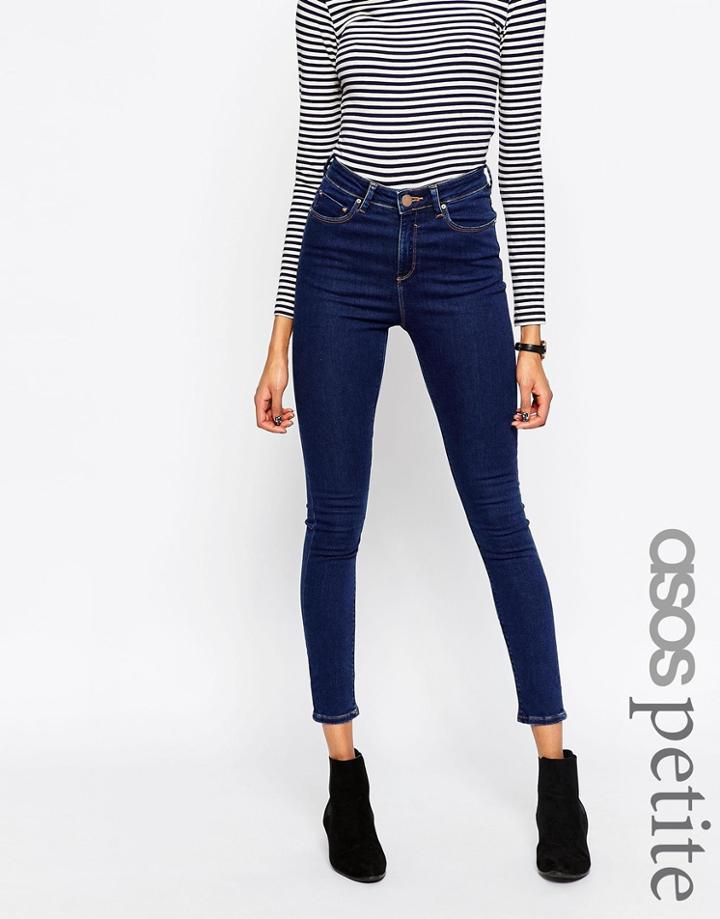 Asos Petite Ridley Skinny Jeans In Popular Deep Blue Wash - Dark Stone Wash