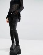 Tripp Nyc Extreme Rip Skinny Jeans With Fishnet - Black