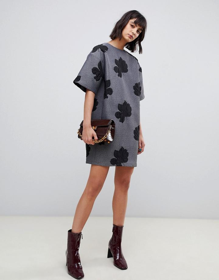 Asos White Mini Dress In Floral Jacquard - Black