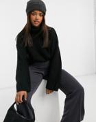 Asos Design Fluffy Roll-neck Longline Sweater In Black