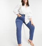 Dr Denim Plus Nora High Rise Straight Jeans In Midwash Blue