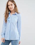 Qed London Stripe Shirt With Embroidery - Blue
