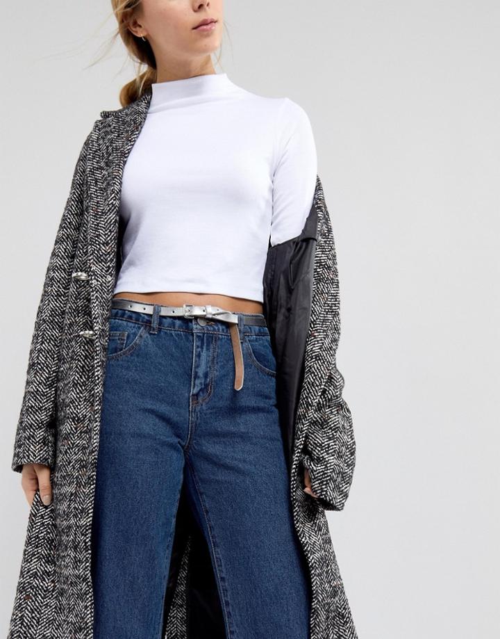 Weekday Metallic Leather Belt - Silver