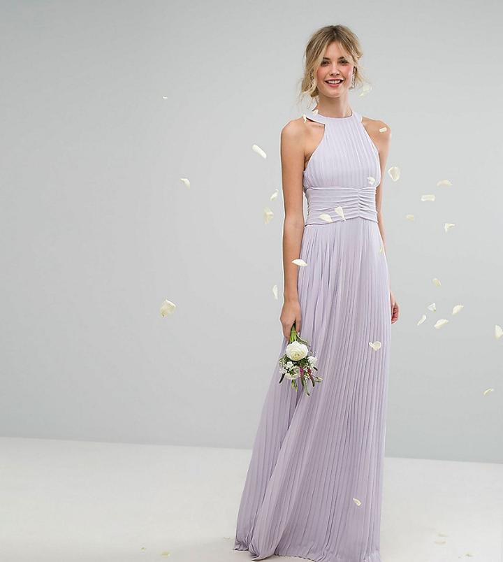 Tfnc Tall High Neck Pleated Maxi Bridesmaid Dress - Purple