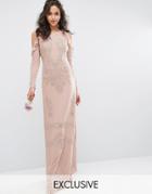Maya Cold Shoulder Embellished Maxi Dress With Long Sleeve - Pink