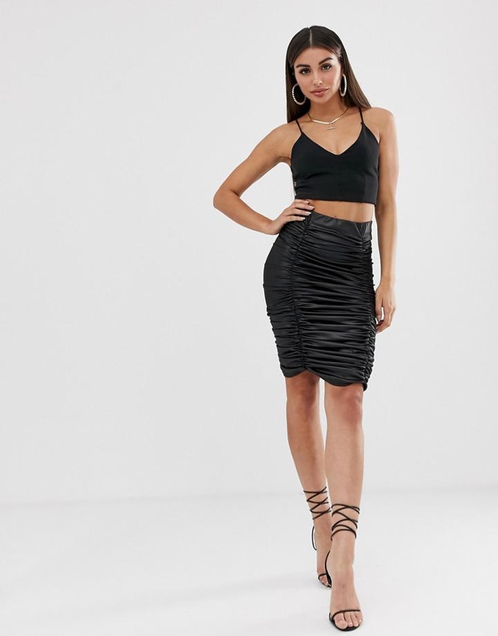 John Zack High Waist Ruched Side Mini Skirt In Black