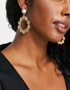 Asos Design Earrings With Flower And Pearl Drop Design In Gold Tone