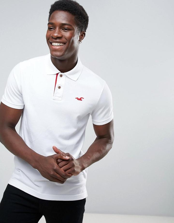 Hollister Polo Stretch Pique Icon Logo Slim Fit In White - White