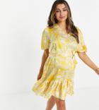Blume Studio Maternity V Neck Mini Smock Dress In Yellow Print