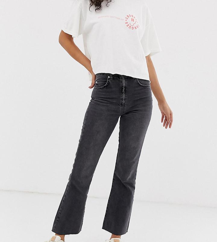 Asos Design Tall Egerton Rigid Cropped Flare Jeans In Washed Black With Zip Fly Detail