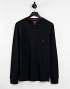 Polo Ralph Lauren Waffle Long Sleeve T-shirt With Pony Logo In Black