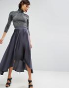Asos Midi Skirt In Satin With Splices - Gray
