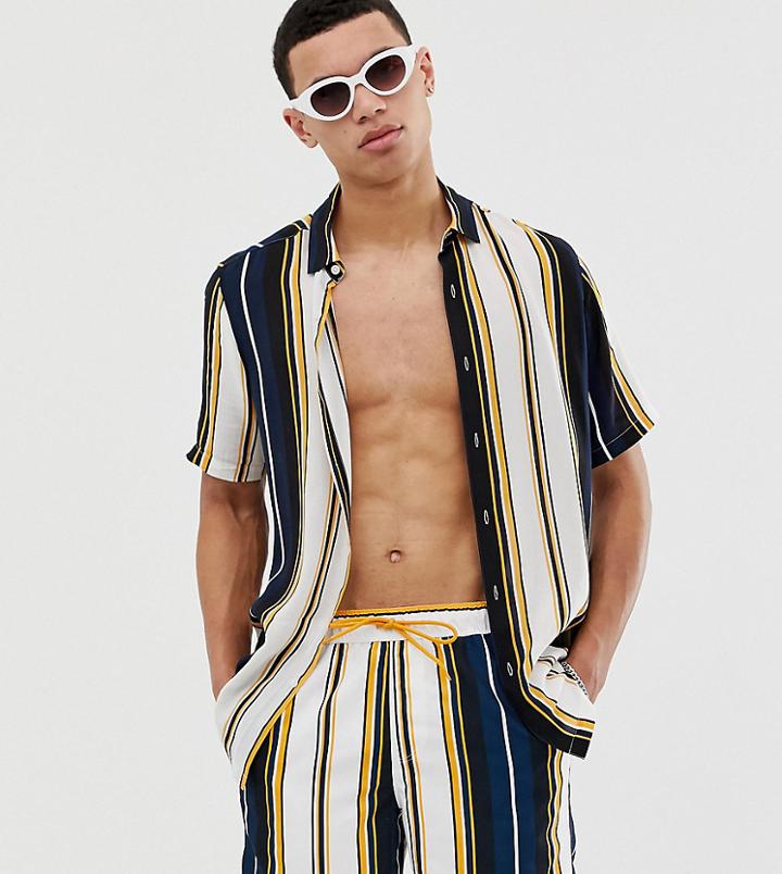 Asos Design Tall Two-piece Regular Fit Stripe Shirt In Navy And Mustard