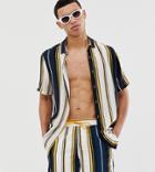 Asos Design Tall Two-piece Regular Fit Stripe Shirt In Navy And Mustard