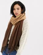 Asos Design Supersoft Long Woven Dip Dye Scarf With Tassels-brown
