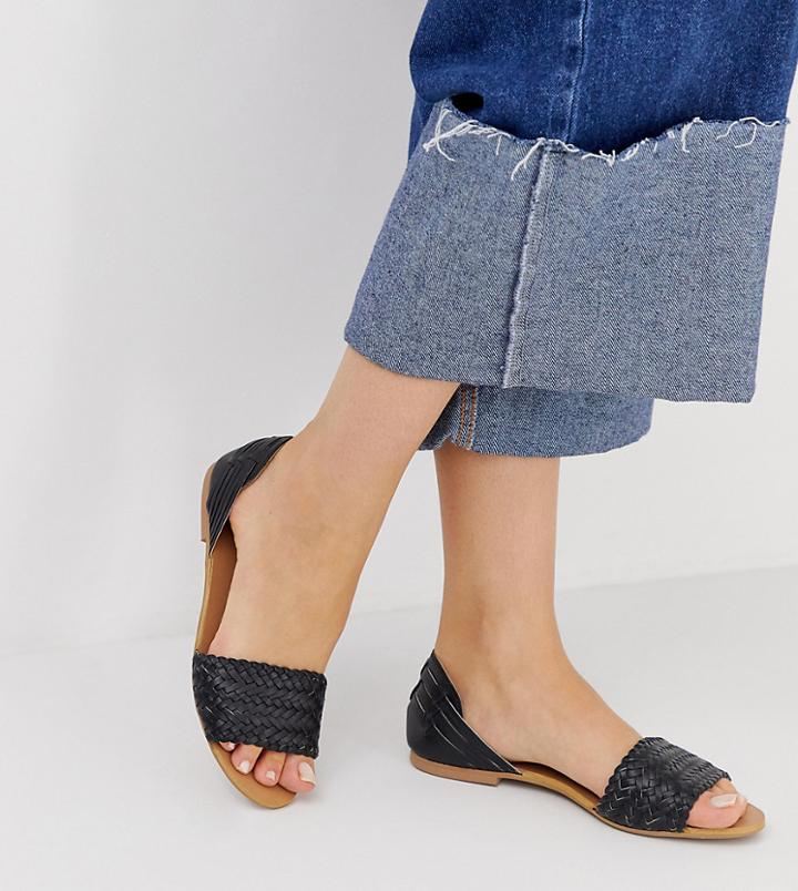 Park Lane Wide Fit Leather Interlaced Summer Sandals - Black