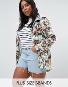 Brave Soul Plus Festival Trench In Floral Print - Blue
