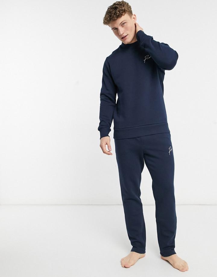 Jack & Jones Premium Sweatpants Set With Script Logo In Navy
