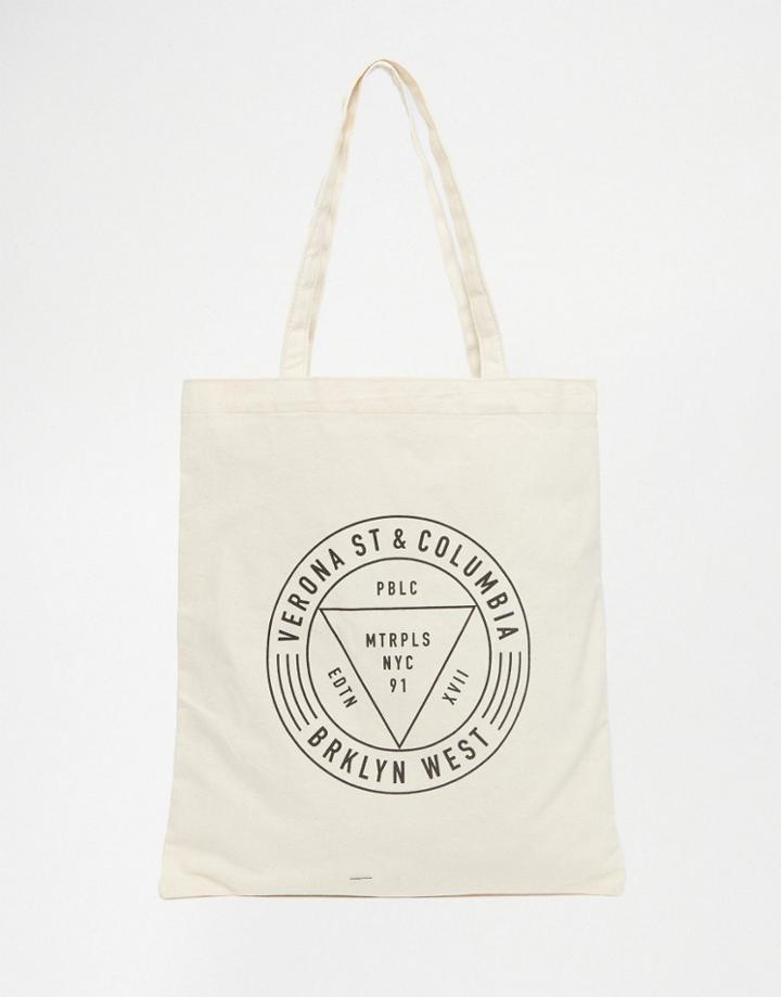Asos Tote With Brklyn West Print - White